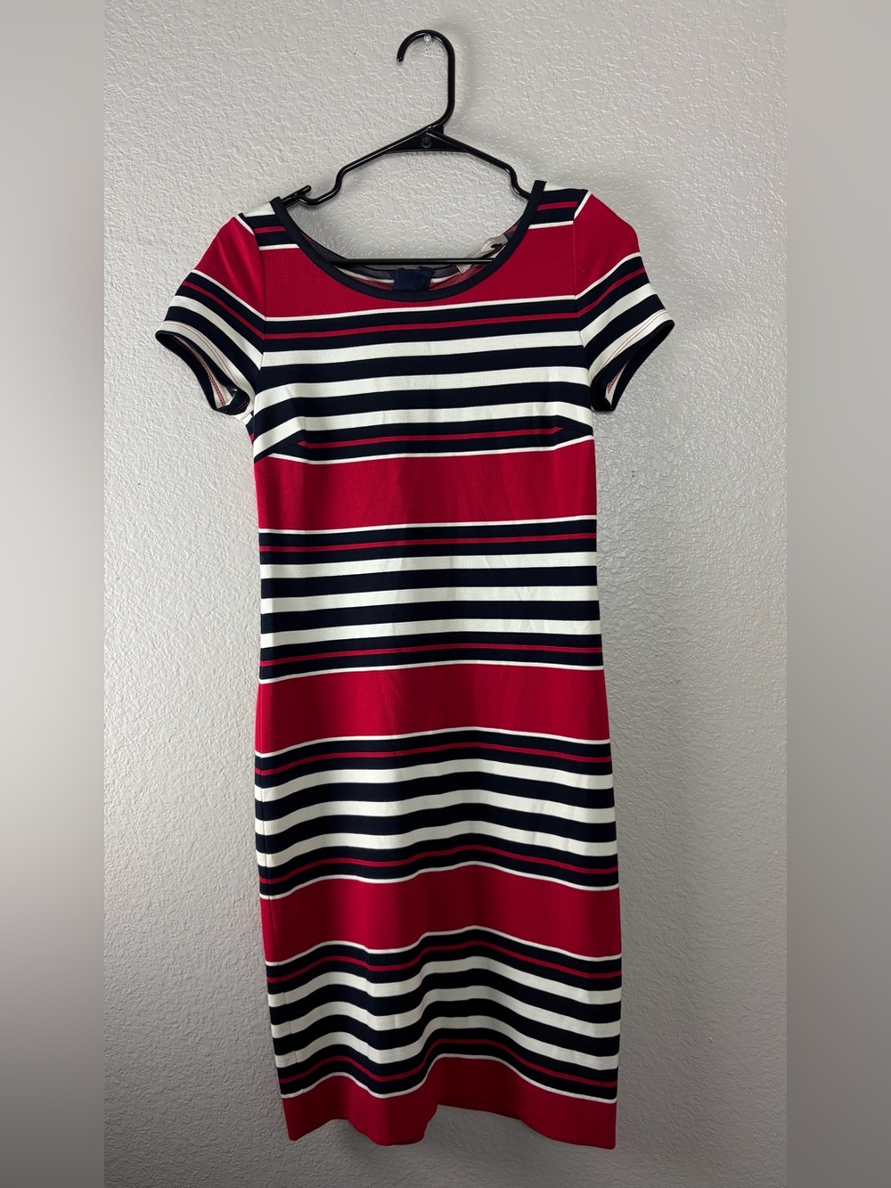Banana Republic Red, Navy & White Striped Short Sleeve Dress (2) NC0335